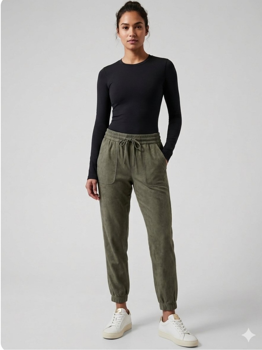 Athleta Farallon Cotton Jogger Pants in Olive Green. Size 14.